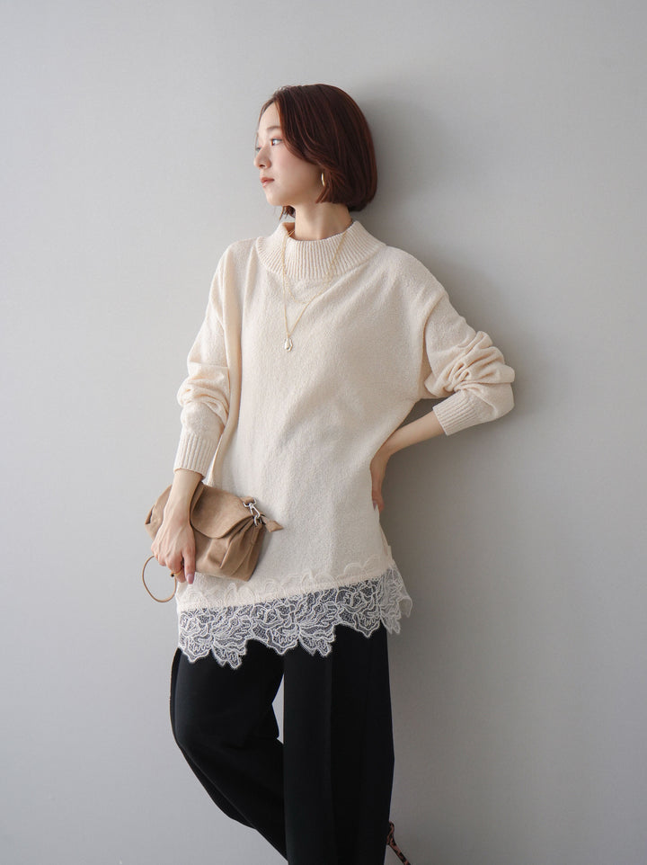 [SET]アシンメトリーレースヘムニットプルオーバー+2WAYデザインスウェットパンツ(2set)