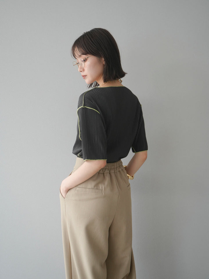 【SET】配色褶皺半袖上衣 + 配色褶皺半袖上衣 (2 件套)