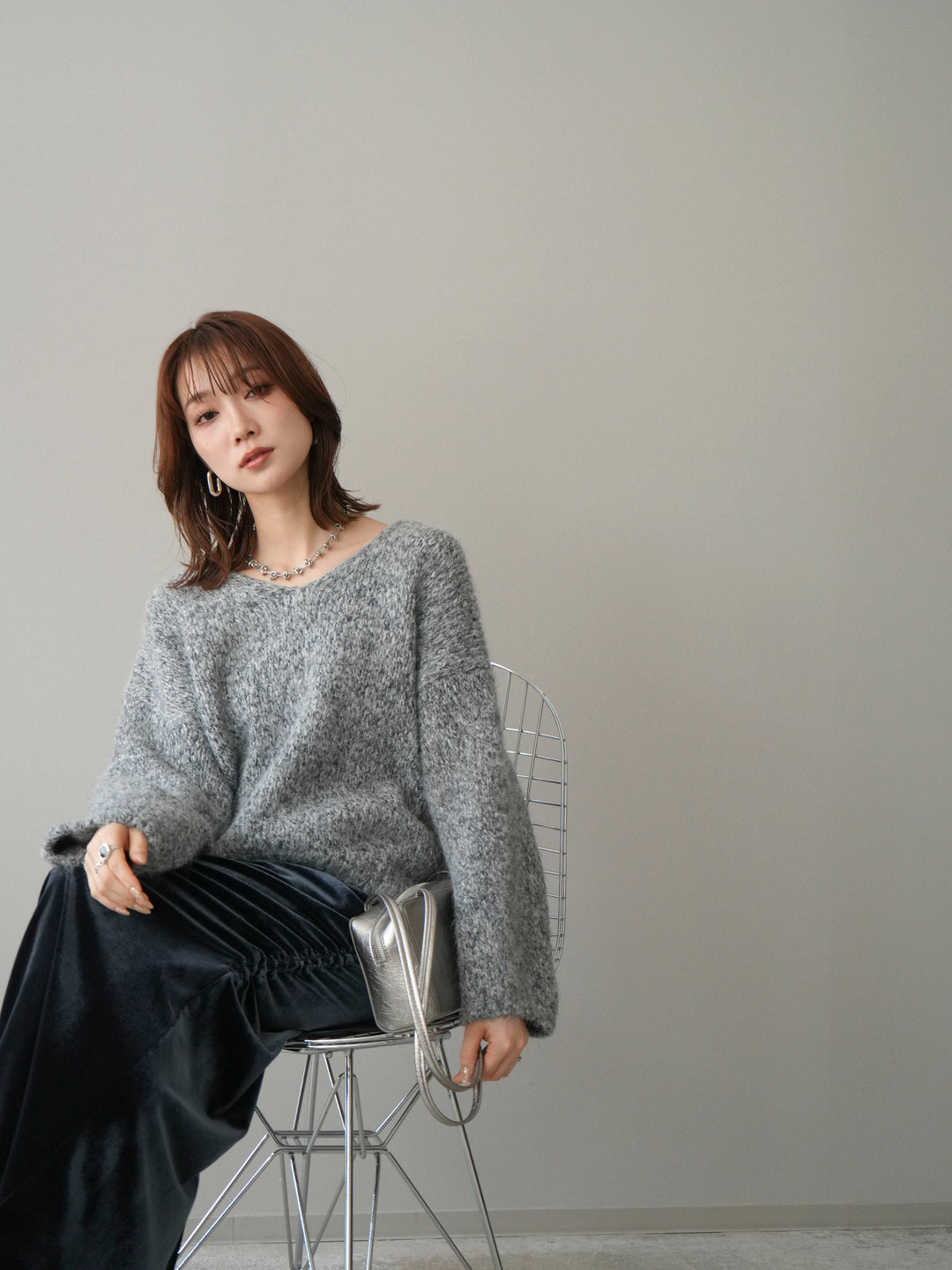 [SET]Vネックミックスヤーンニットプルオーバー+Vネックミックスヤーンニットプルオーバー(2set)