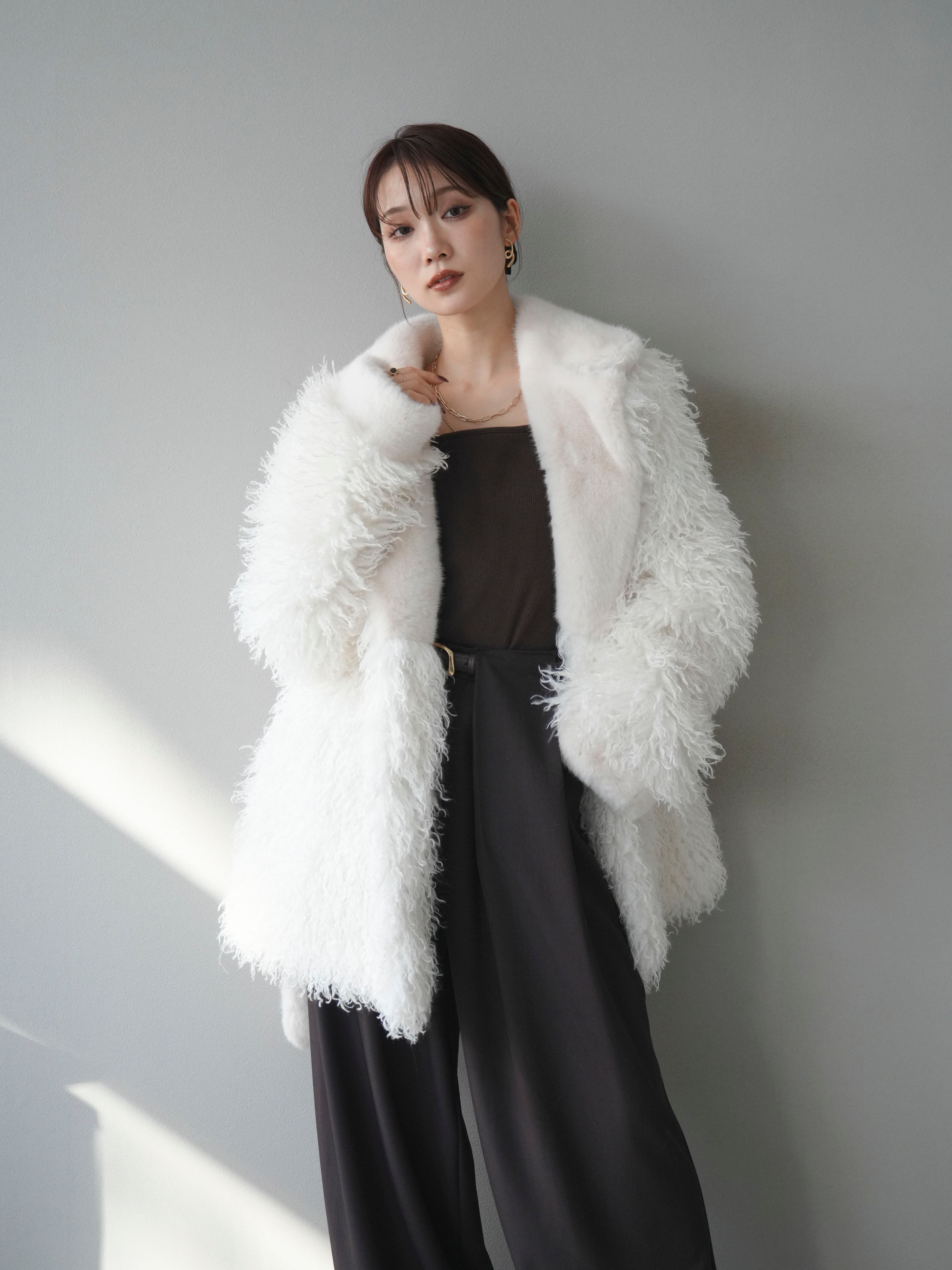 予約]異素材ファー×ムートンコート/ivory – Lumier