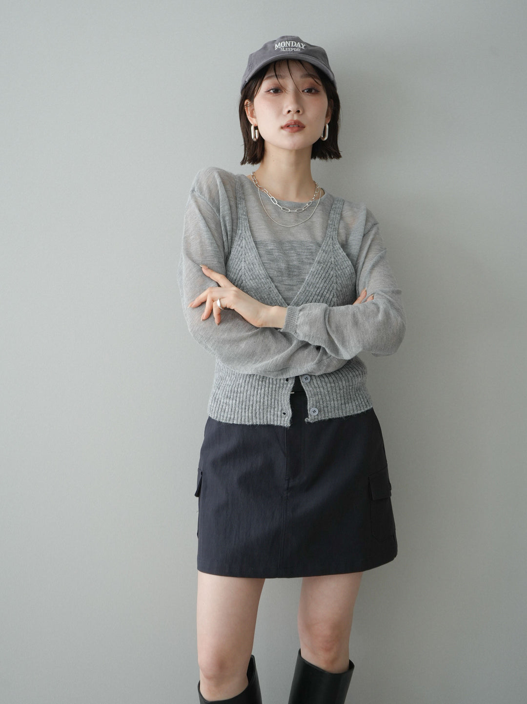 [予約]ビスチェアンサンブルシアーニット/gray