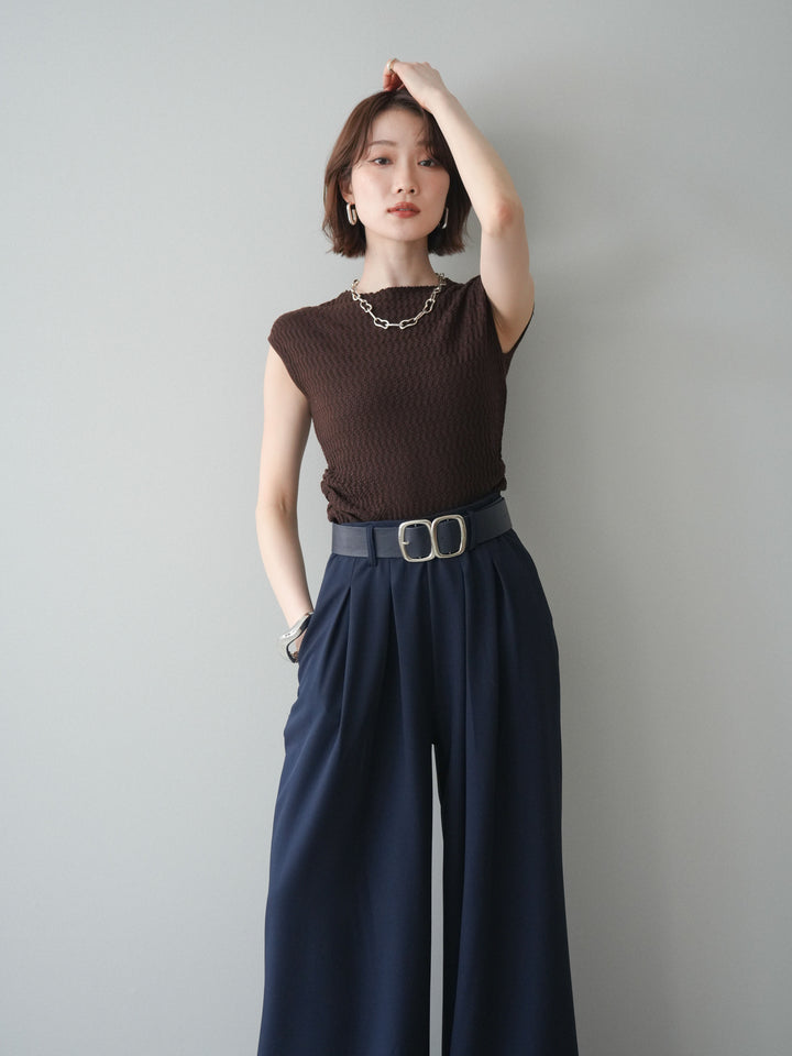 [予約]サイドシャーリングボトルネックノースリーブニットプルオーバー/brown