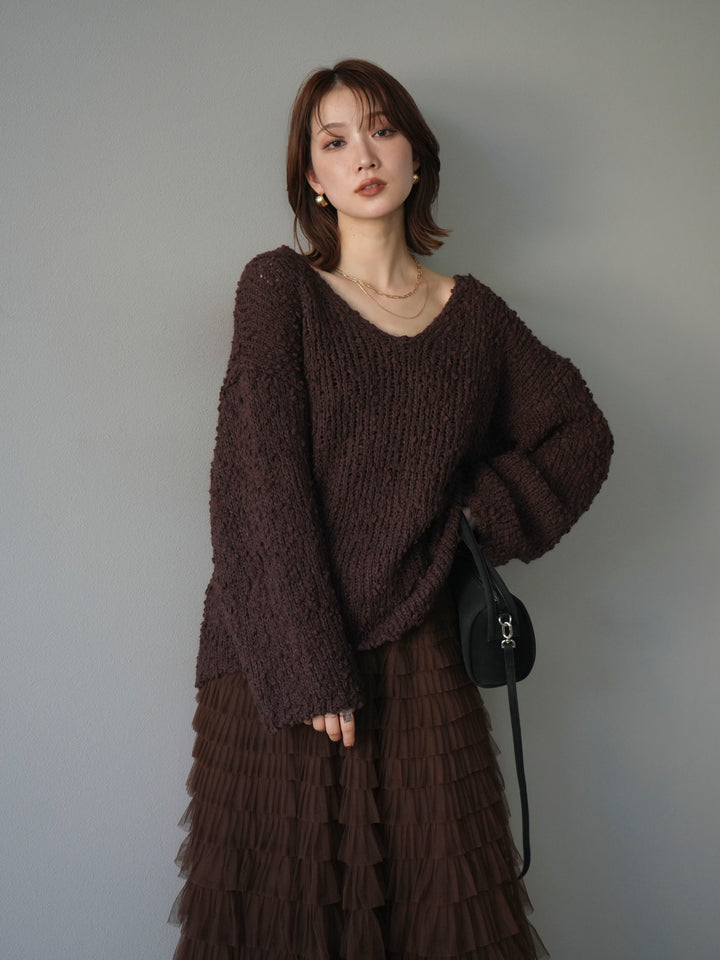 [予約]メランジポコポコニットプルオーバー/brown