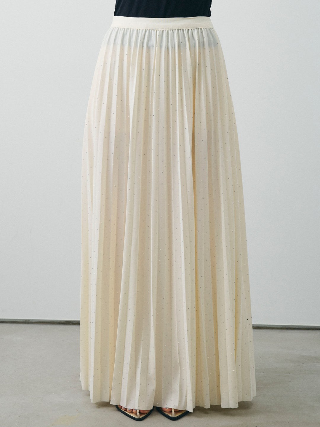 [予約]ラインストーンプリーツスカート/アイボリー