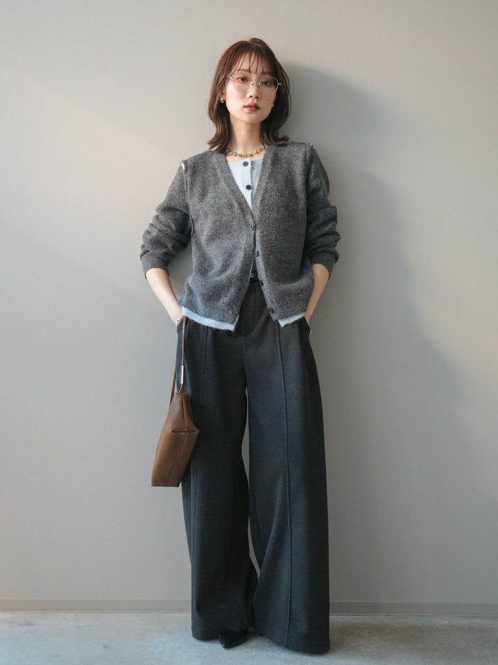 [予約]ベルト付き裏起毛ワイドパンツ/charcoal