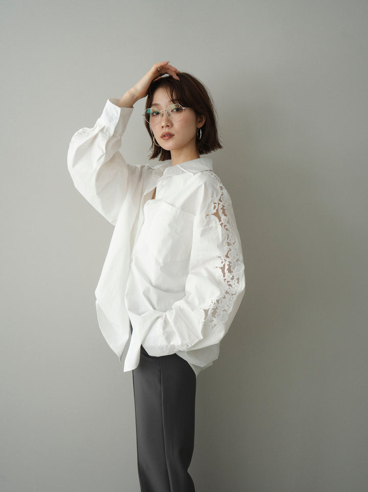 [SET]アームレースブロードシャツ+センターシームフレアパンツ(2set)