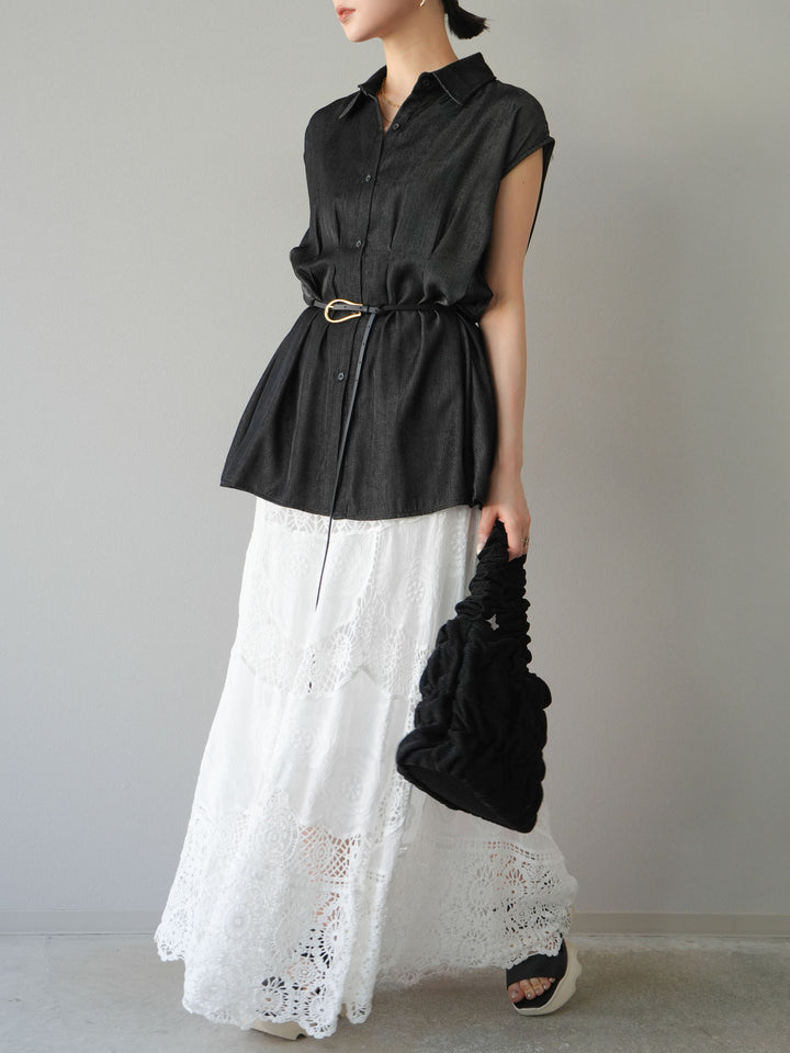 【預訂】天絲牛仔收腰無袖上衣/黑色