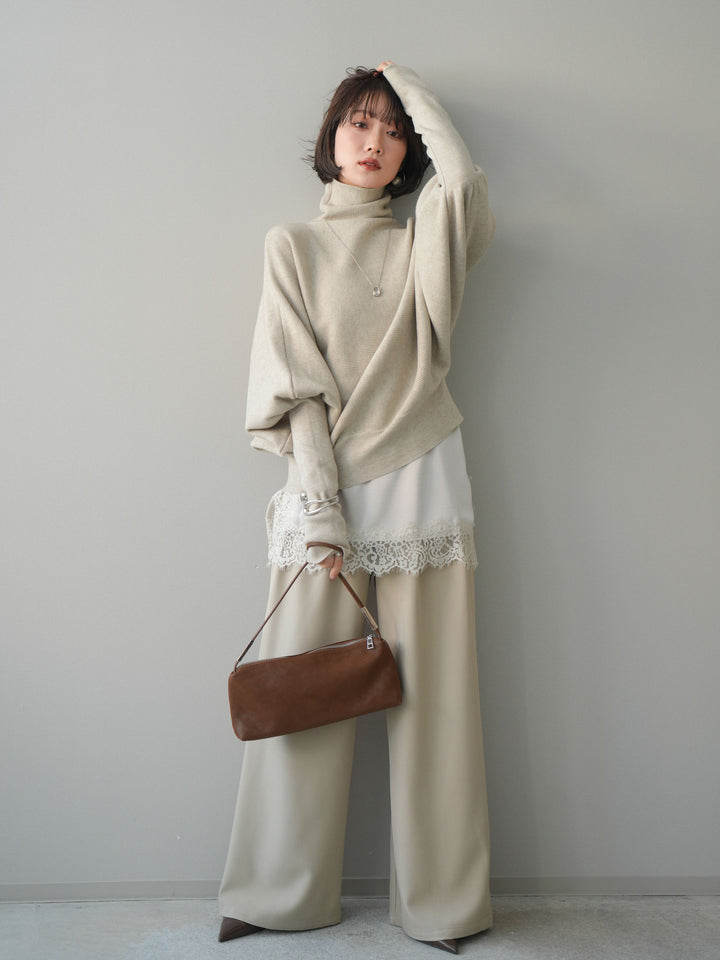 [予約]ウエストレースタックワイドパンツ/ivory