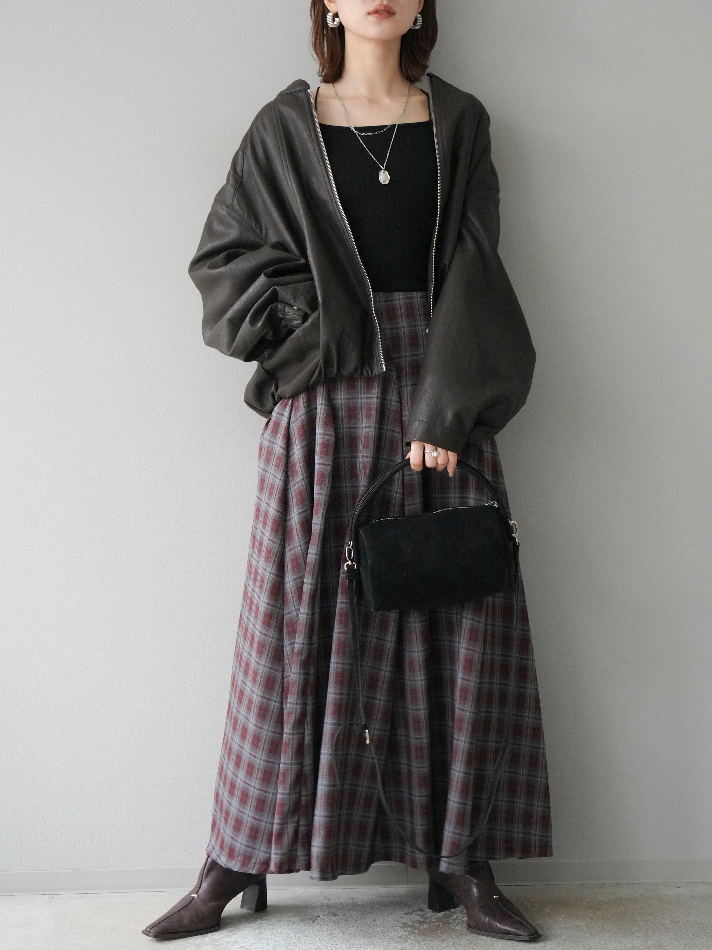 美品☆エブール　シアーシルクコットンタックフレアスカート　チェック柄　ロング丈 エブール シアーシルクコットンタックフレアスカート ロング チェック