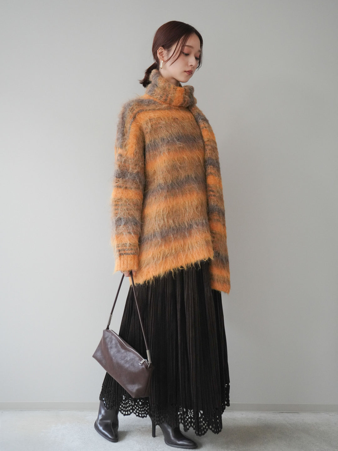 [予約]パンチングデザインスエードプリーツスカート/darkbrown