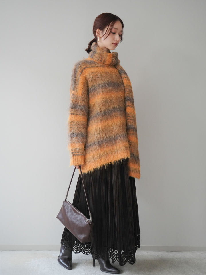 [予約]パンチングデザインスエードプリーツスカート/darkbrown