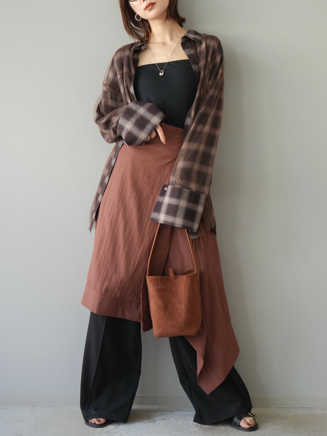 [予約]アシンメトリーレイヤードスカート/ブラウン