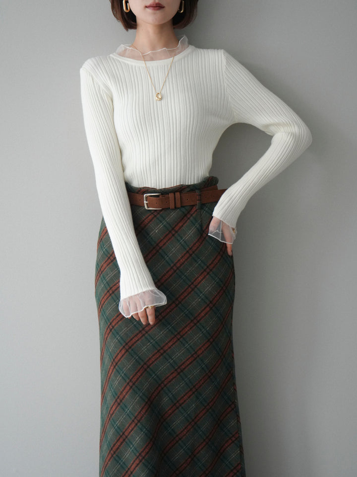 [SET]チュールドッキングリブニットトップス+選べるアクセセット(2set)