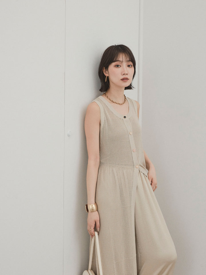 [SET]アソートボタンニットロングジレ+サテンイージーパンツ(2set)