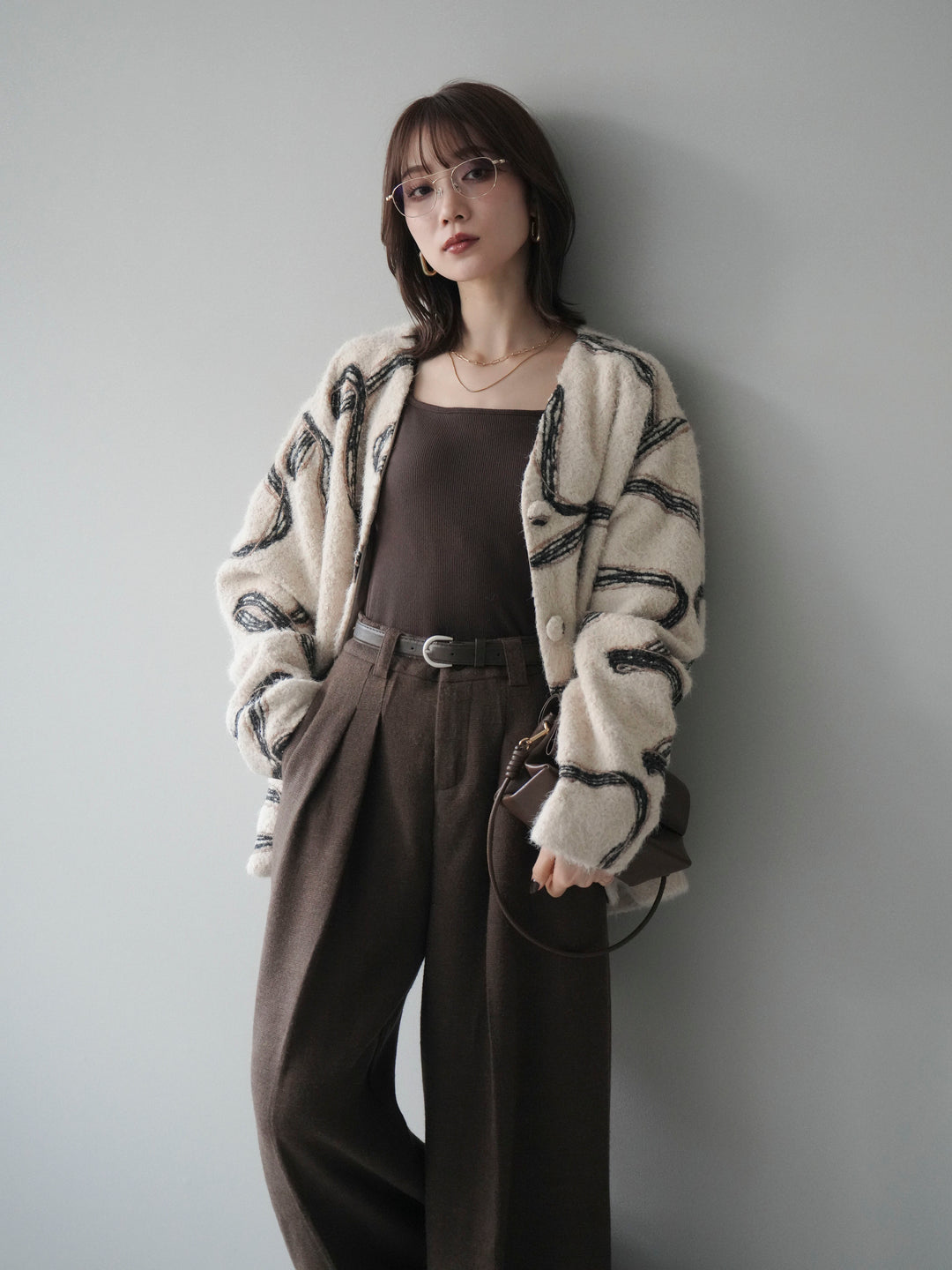 [予約]ニュアンス刺繍ブークレニットジャケット/white