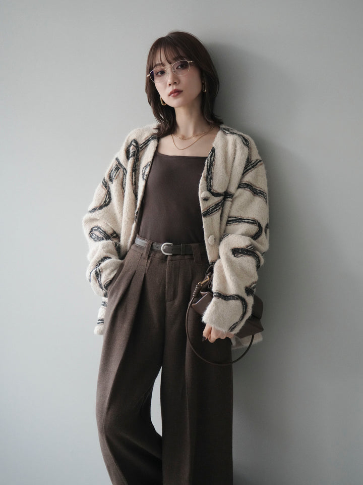 [予約]ニュアンス刺繍ブークレニットジャケット/white