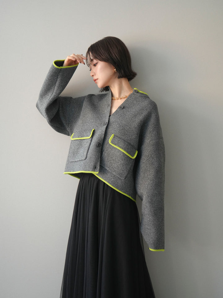 [SET]ポリエステル配色ニットカーディガン+選べるアクセセット(2set)