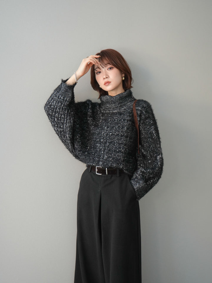 [予約]オフタートルケーブル編みニットプルオーバー/black