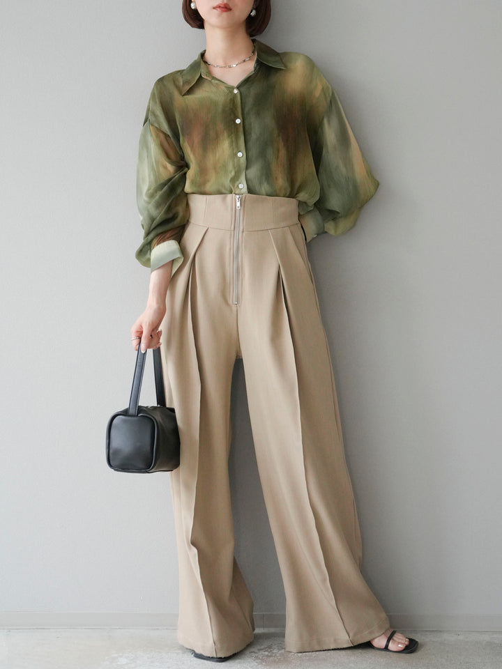 [予約]ニュアンス柄シアーシャツ/グリーン