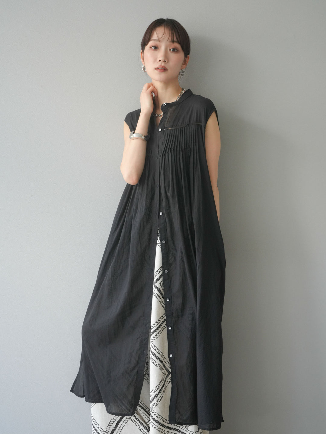 [予約]インド製コットンボイルワンピース/ブラック