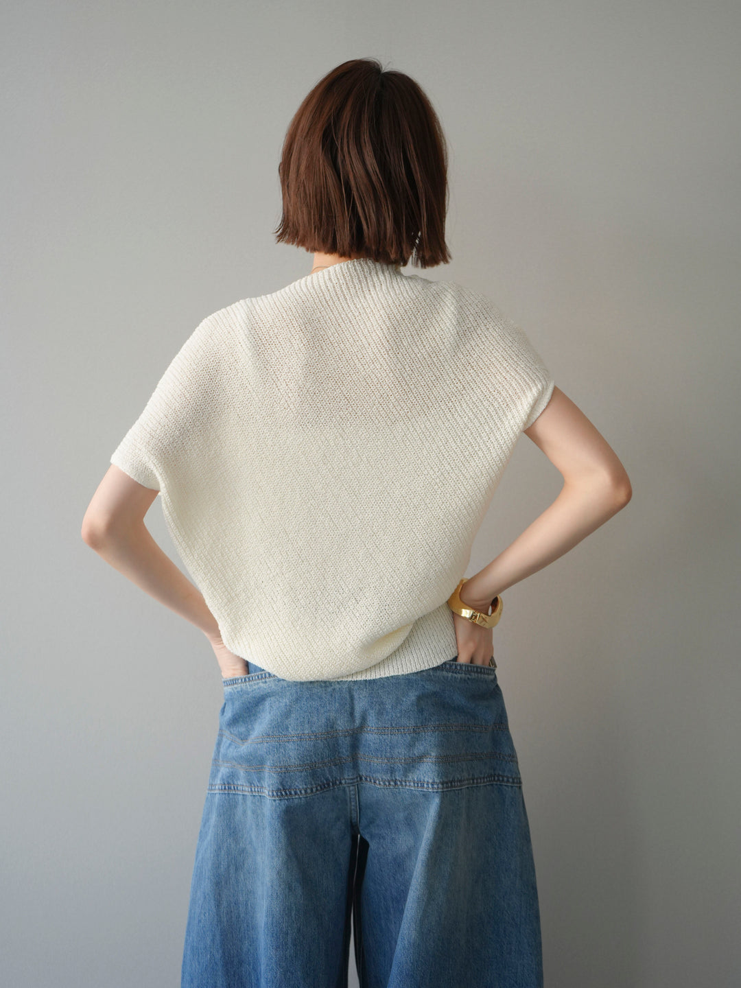 [予約]アシンメトリーローゲージニットトップス/ivory