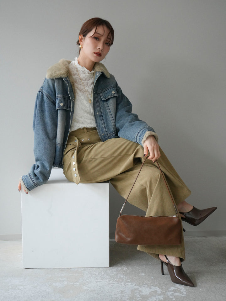 [予約]デニム×ファーステンカラーショートジャケット/lightblue