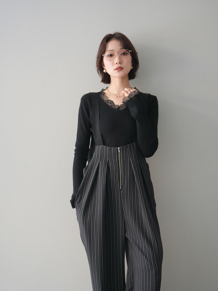 [SET]レースドッキングVネックニットトップス+選べるアクセセット(2set)