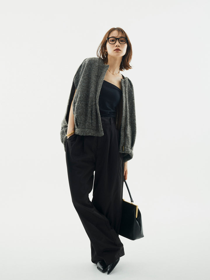 【Allure】[SET]ウール混コクーンブルゾン+タフタワイドカーブパンツ(2set)