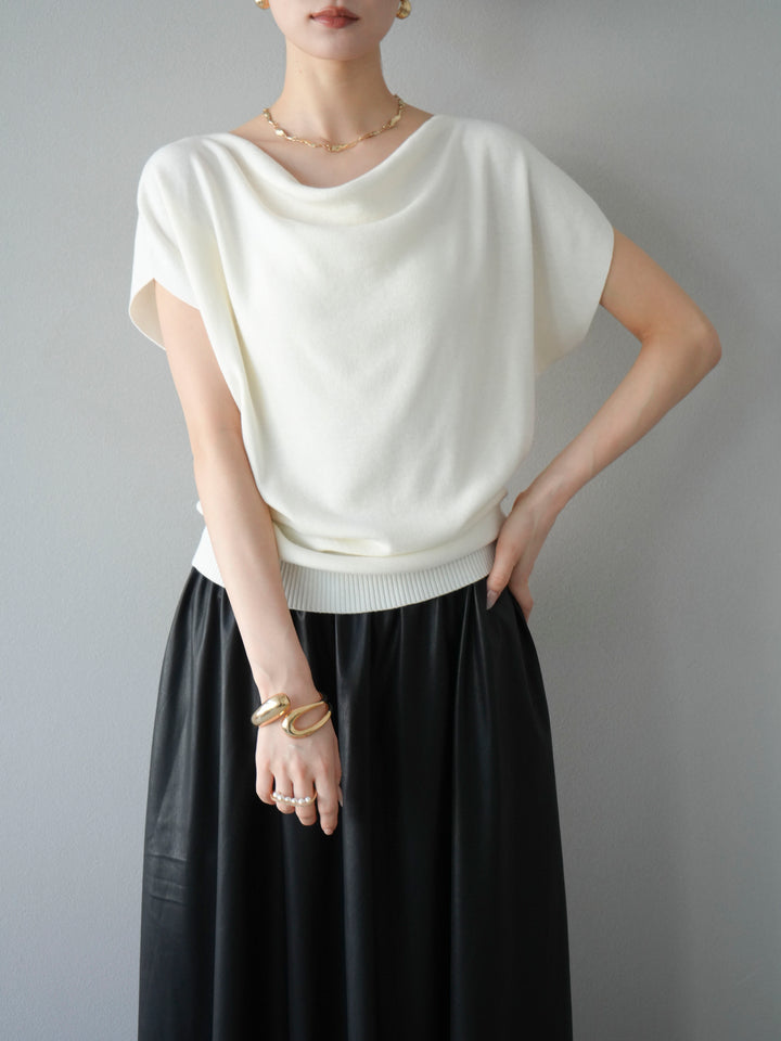 [予約]ドレープドルマンフレンチスリーブニットトップス/アイボリー