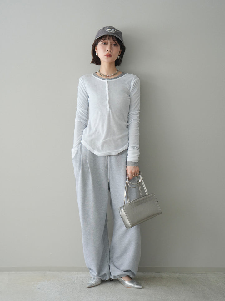 [予約]シアーリブヘンリーネックロンT/white