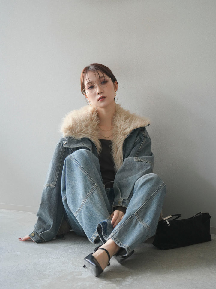 [SET]デニムxファーブルゾン+選べるアクセセット(2set)