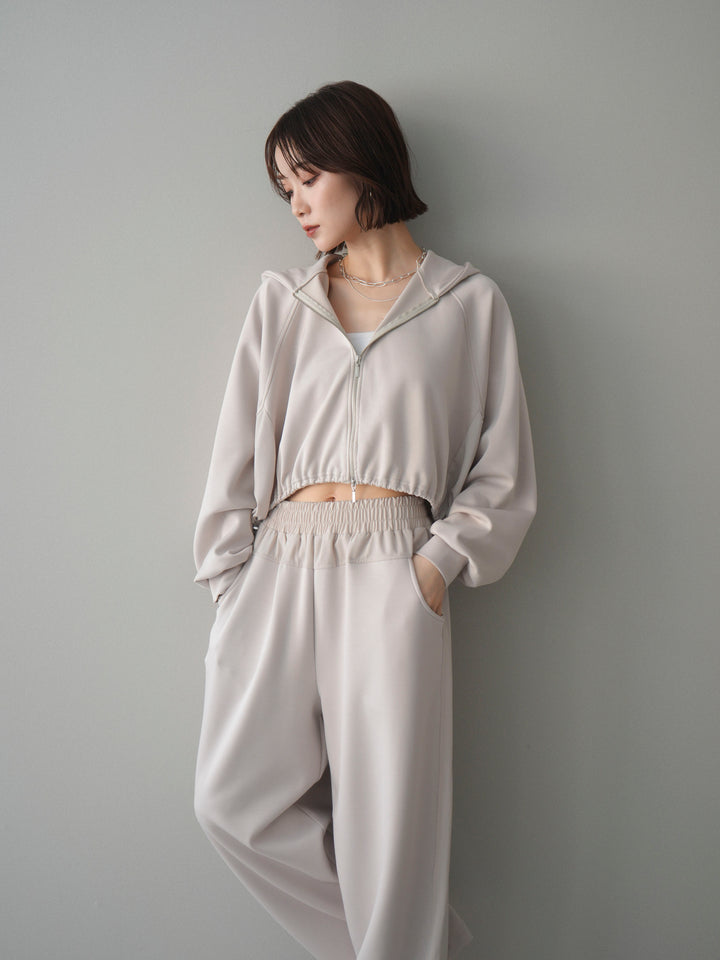 [SET]バイカラー異素材ライトポンチクロップドZIPフーディー+バイカラー異素材サイドラインライトポンチパンツ(2set)