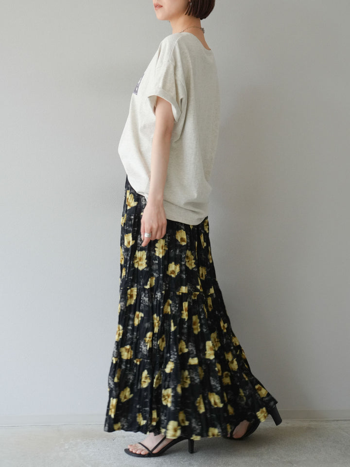[SET]フラワーワッシャーロングスカート+フラワーワッシャーロングスカート(2set)