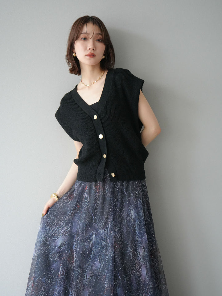 [予約]ゴールドボタンVネックニットカーディガン/ブラック