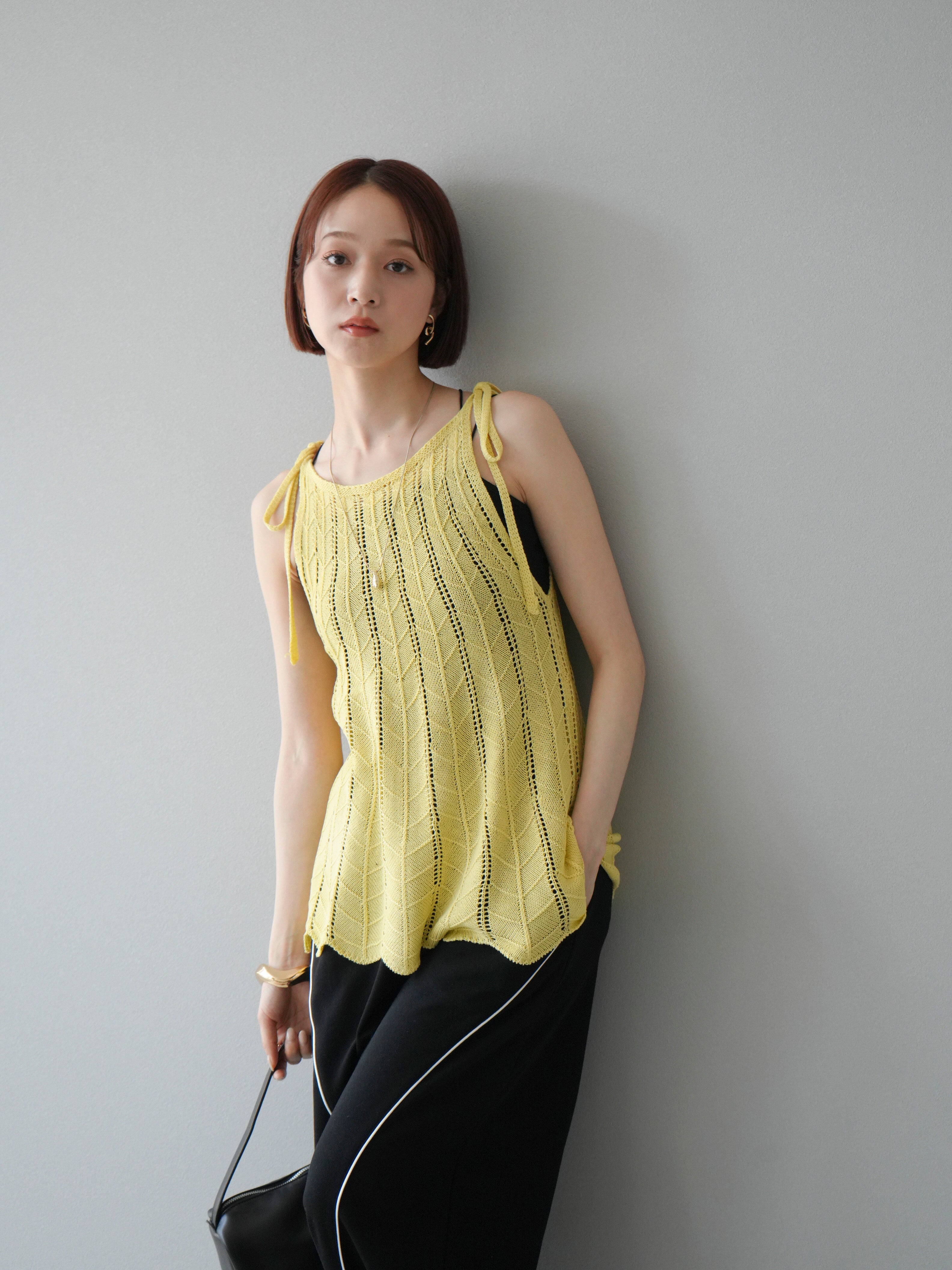 予約]透かしニットキャミソール/イエロー – Lumier