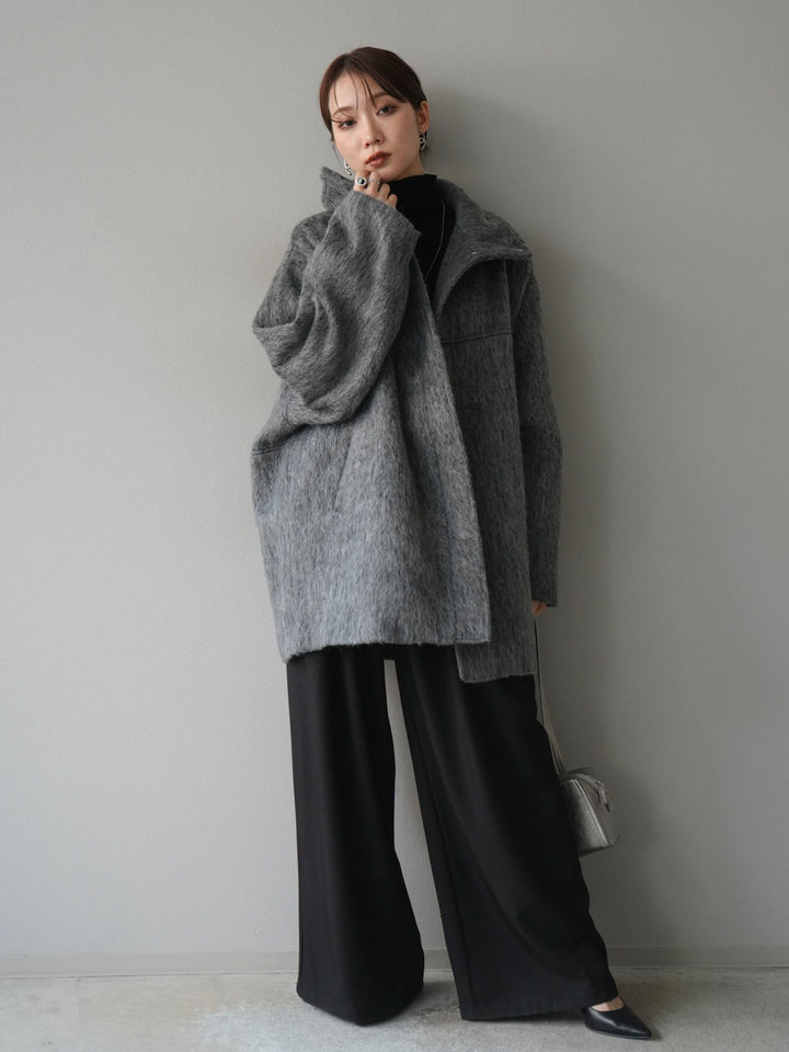 [予約]スタンドカラーシャギーコート/charcoal