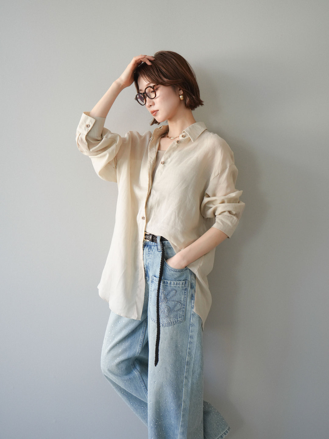 [予約]バックオープンツイストシャツ/beige