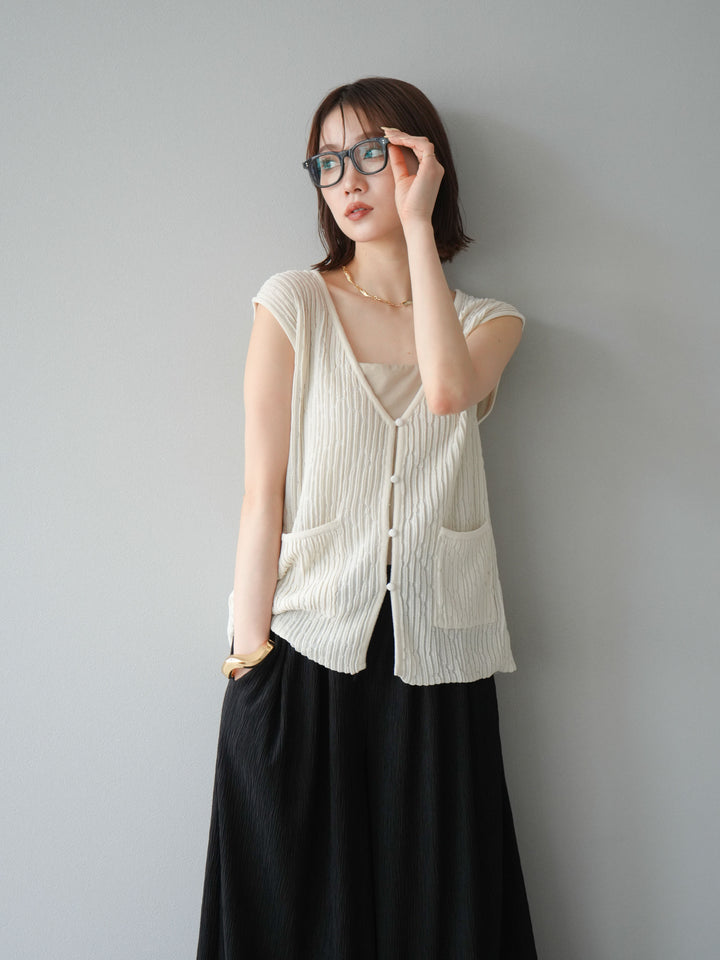 [SET] 波浪夏季針織背心+柳葉寬腿褲（2件套）