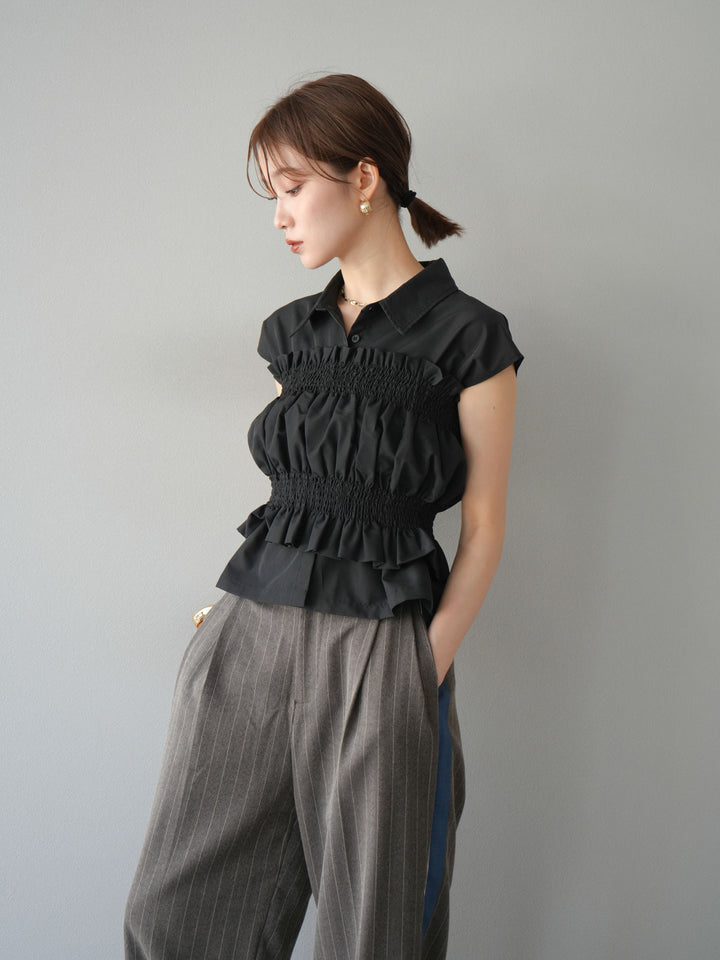 [予約]サイドラインストライプワイドパンツ/ブラウン