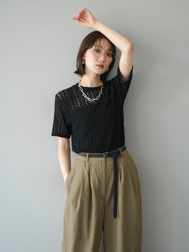 【預購】剪裁蕾絲T卹/黑色