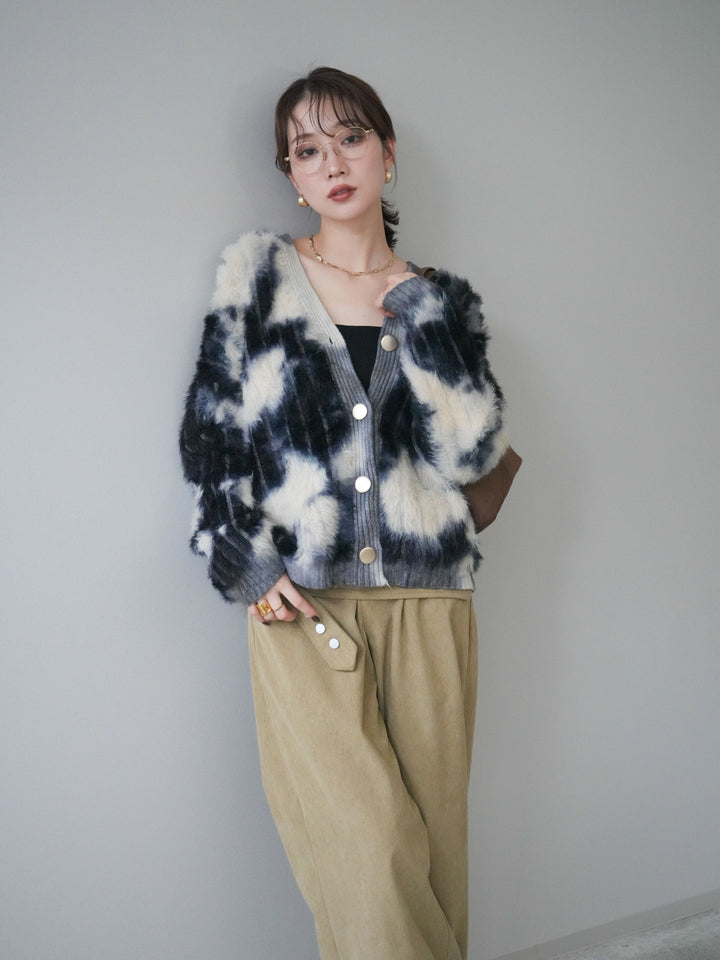 [予約]ニュアンス柄シャギーニットカーディガン/khaki