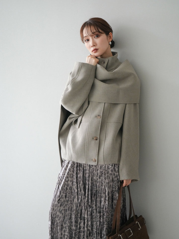[予約]ストール付きミディアムコート/khaki