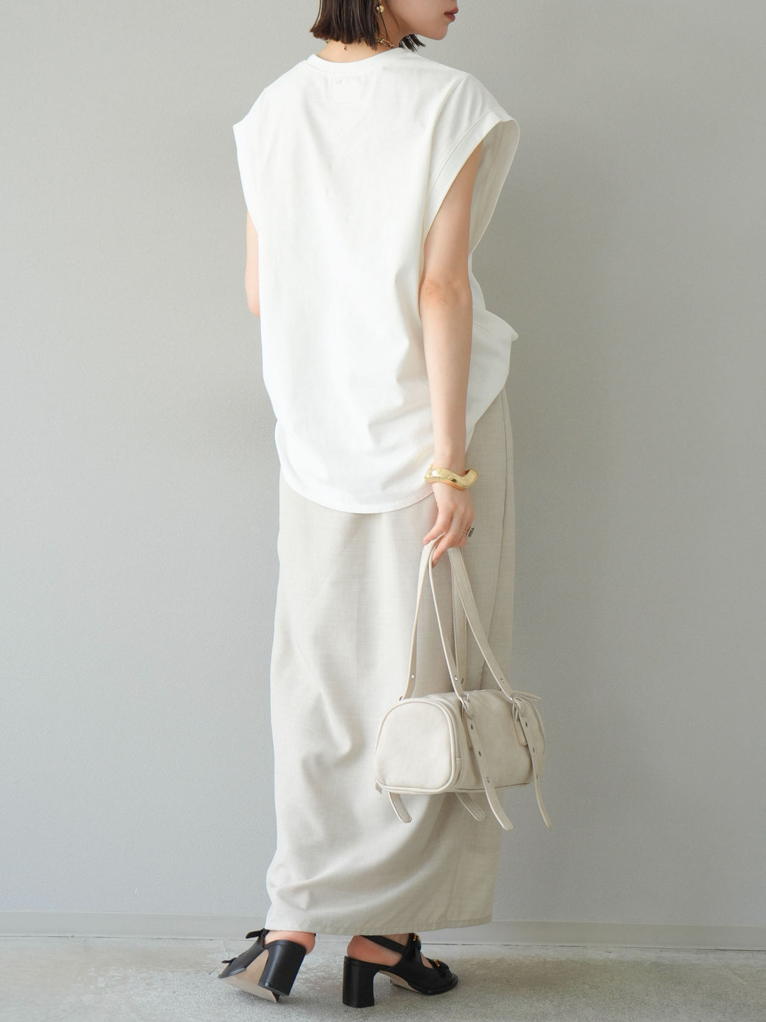 [予約]リネンライクZIPスリットタイトスカート/エクリュ