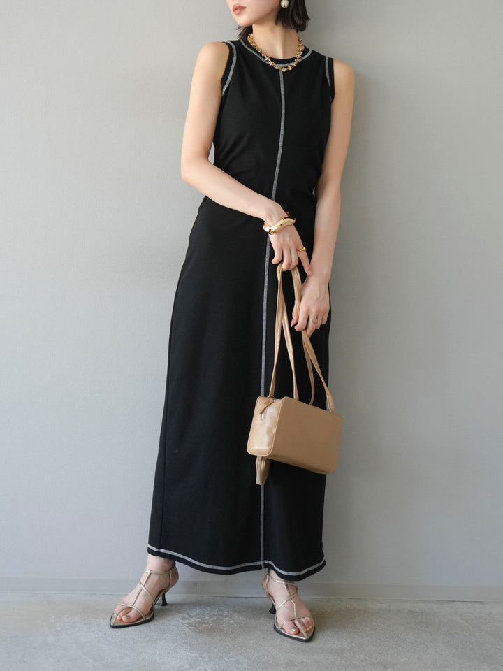 [予約]ウエストオープンステッチカットワンピース/ブラック