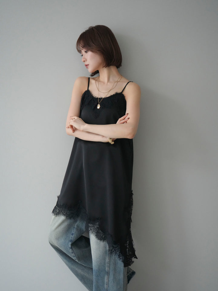 [SET]アシンメトリーサテンレースキャミソール+アシンメトリーサテンレースキャミソール(2set)