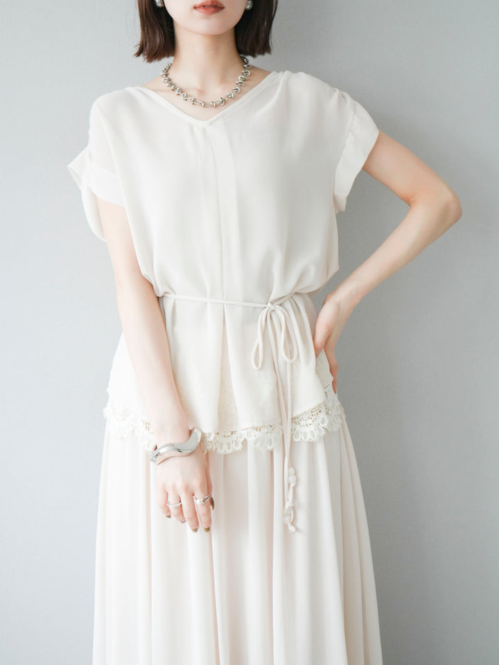 [SET]シフォンブラウス＆レースデザインフレアスカートSET UP(2set)