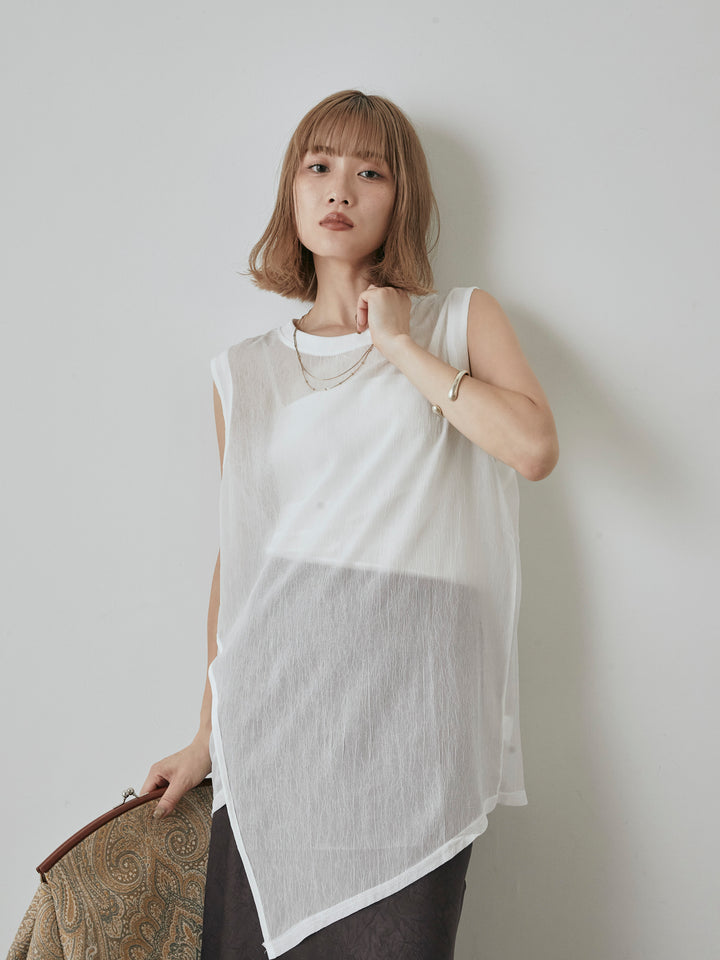 [予約]シアーワッシャーアシンメトリープルオーバー/ホワイト