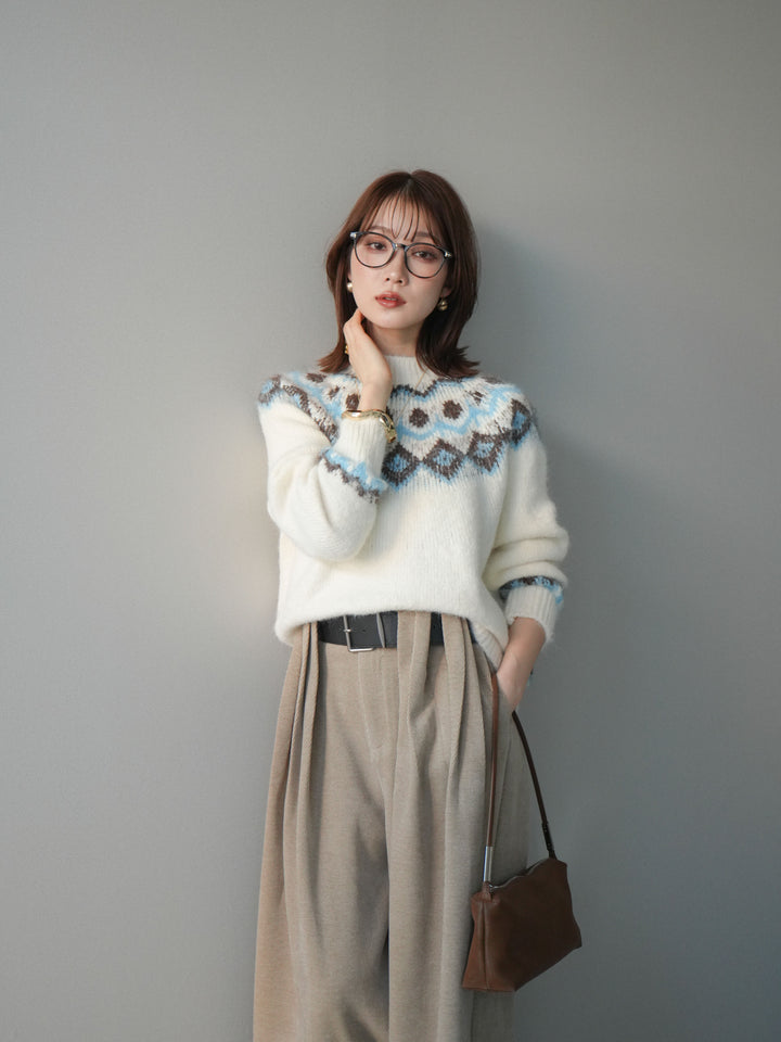 [SET]ソフトタッチ求心柄ニットプルオーバー+選べるアクセセット(2set)