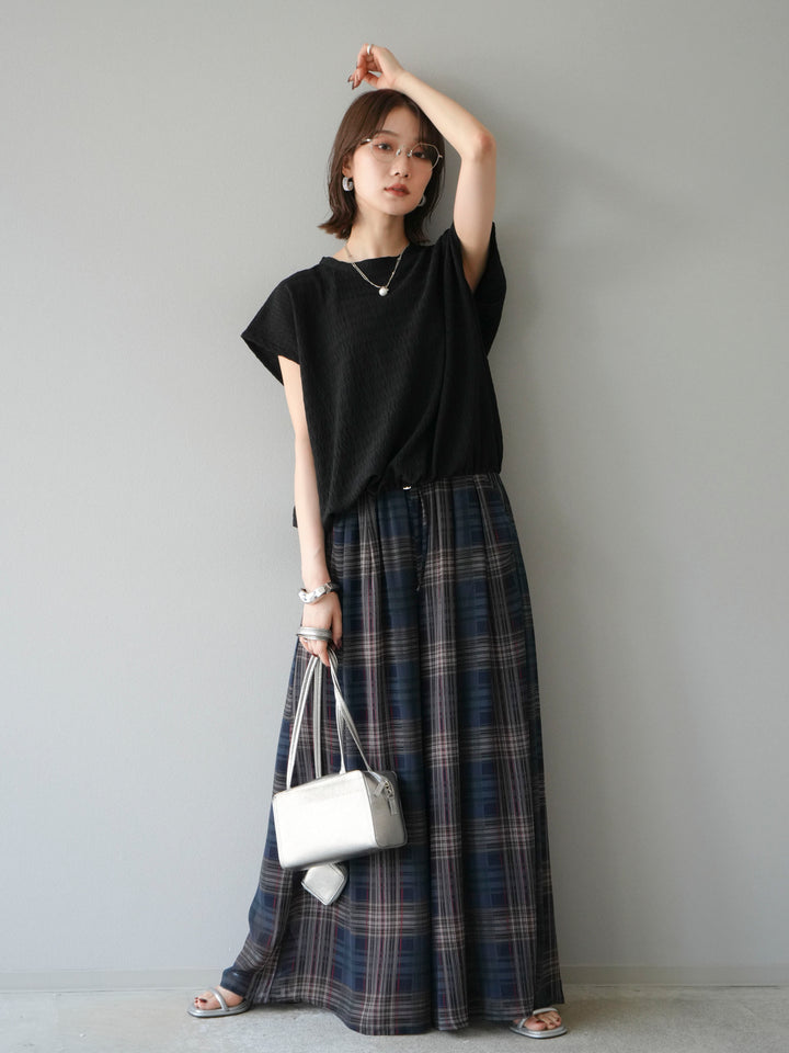 【預購】抽繩下擺提花套頭衫/黑色