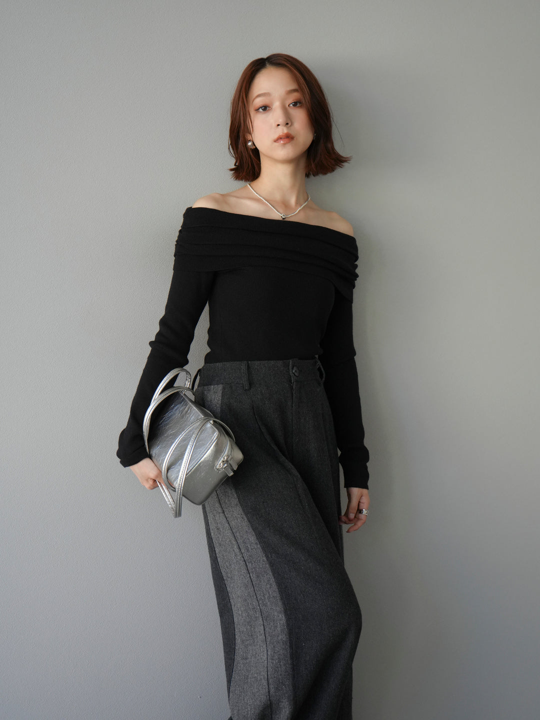 [予約]オフショルニットプルオーバー/ブラック